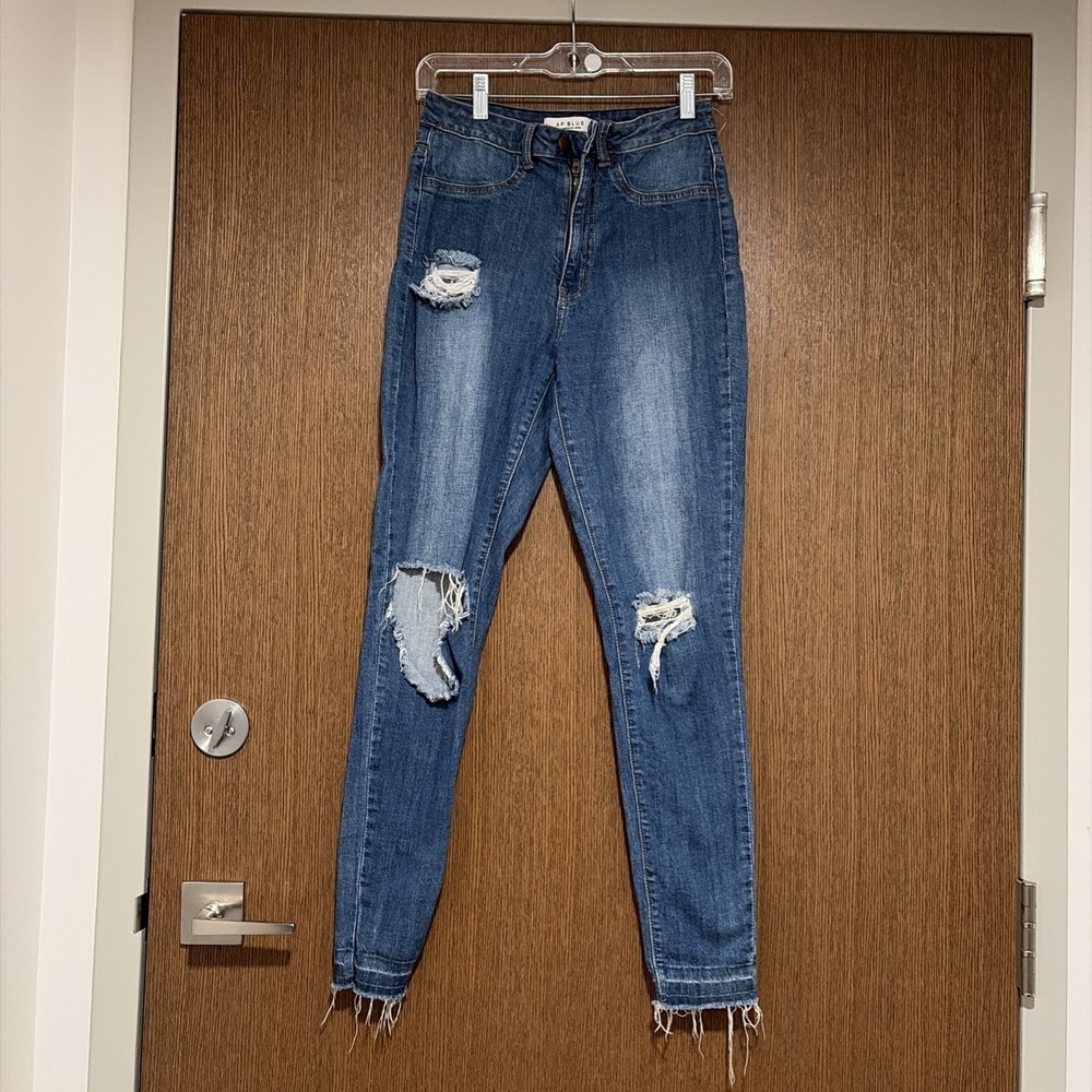 Fringed Denim Jeans  by AP Blue Women's Size 5 Cowboy festival concert jeans